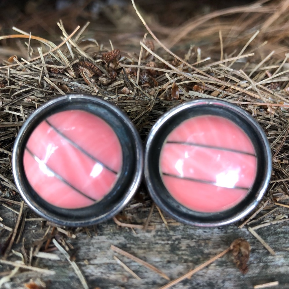 Pink rhodochrosite sterling Mexico earrings